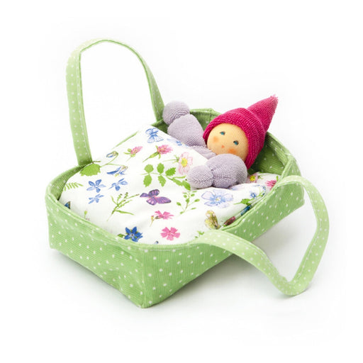 Nanchen Baby Rattle Waldorf Gnome in Green Flower Bed Bag from Australia