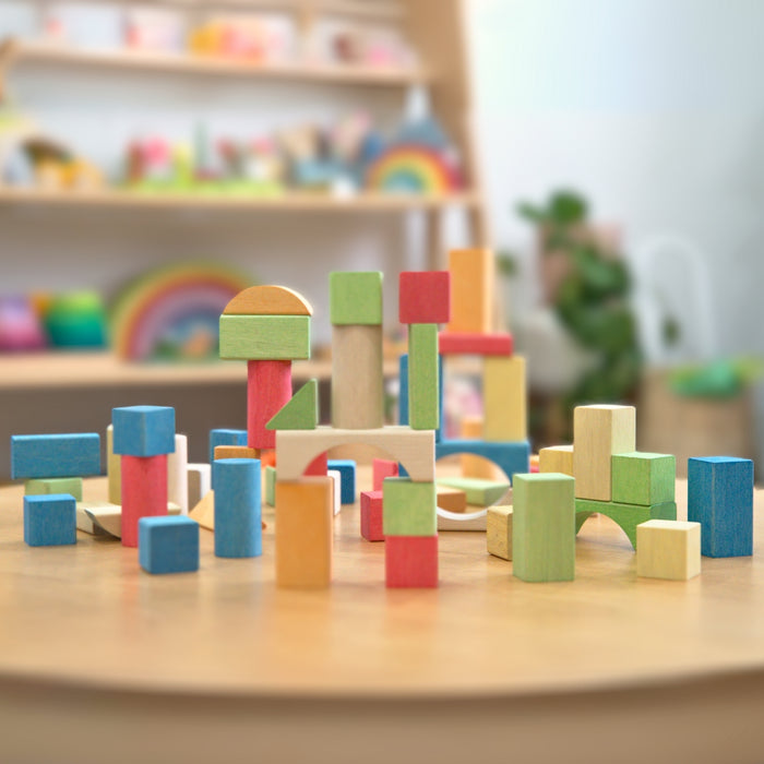 nic Wooden Toy Building Blocks 58 Blocks plant-based dyes from Australia