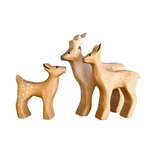 NOM Handcrafted Reindeer Set Buck, Doe, Fawn Wooden Toy Figures for Small-World Play from Australia