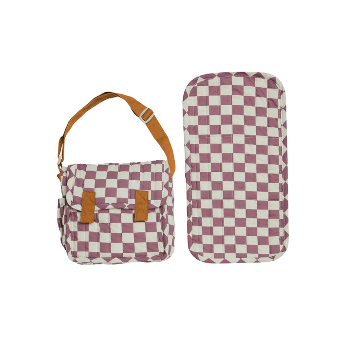 OETDLACAR-PL-P Olli Ella Carrie Convertible Changing Bag and Mat  - Plum Check