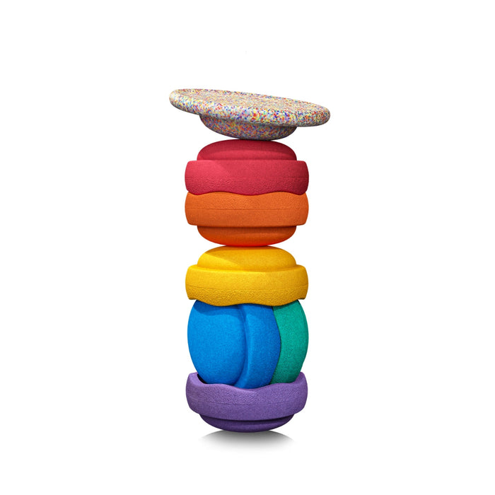 Stapelstein Balance Stepping Stones Original + Board Combination, Set of 7, Rainbow Classic from Australia