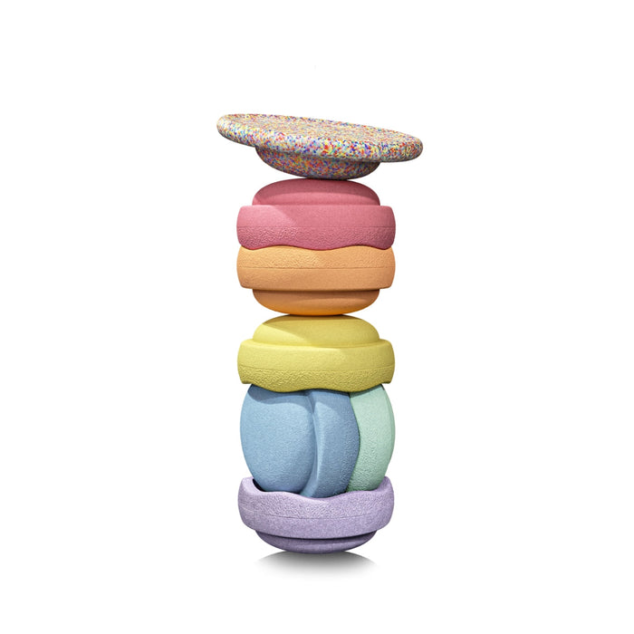 Stapelstein Balance Stepping Stones Original + Board Combination, Set of 7, Rainbow Pastel from Australia