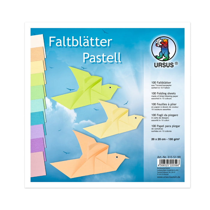 URSUS Folding Paper Pastel, 10 Colours, 20 Sheets Square, 20cm from Australia