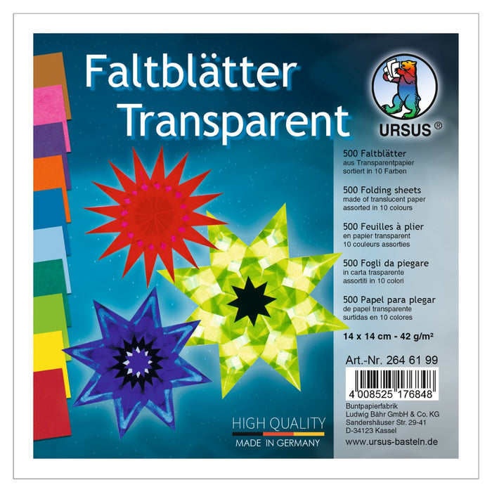 URSUS Paper Crafts - Folding Paper, Translucent, 10 Colours, 500 Sheets 14cm from Australia