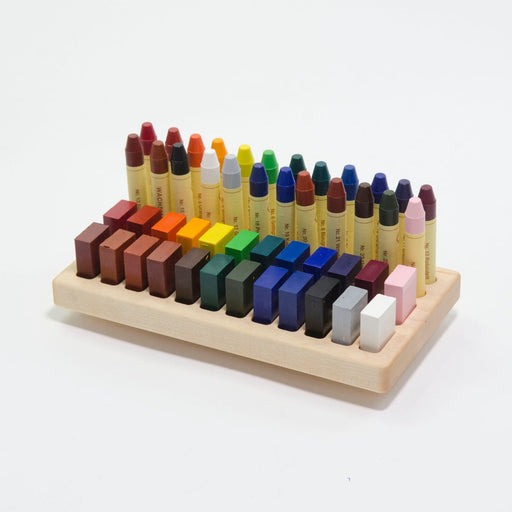  TFJ0099 From Jennifer Crayon Holder for Stockmar 24 Blocks 24 Sticks Light Maple with 24 Stockmar Wax Sticks Crayons and 24 Stockmar Wax Block Crayons